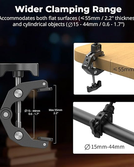 SmallRig 22.4" Magic Arm with Super Clamp, Overhead Phone Mount, Flexible Desk Camera Mount with 1/4" Screw and Cable Clip, Max Load 2.2lb, for iPhone, Action Camera, Video Light, Webcam, Mic - 5625