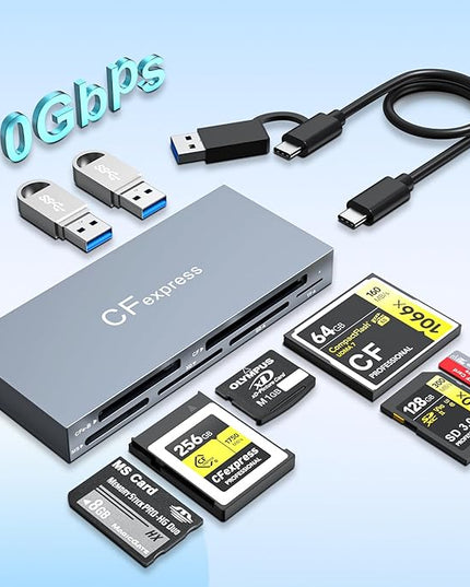 CFexpress Type B Card Reader 8 in 1, 10Gbps Multi CF Express Reader Adapter for CFexpress Type B/CF/XD/MS/TF/SD Memory Card Readers Hub with 2*USB Gen 3.2 Data Port for Windows/Mac/Linux/Android