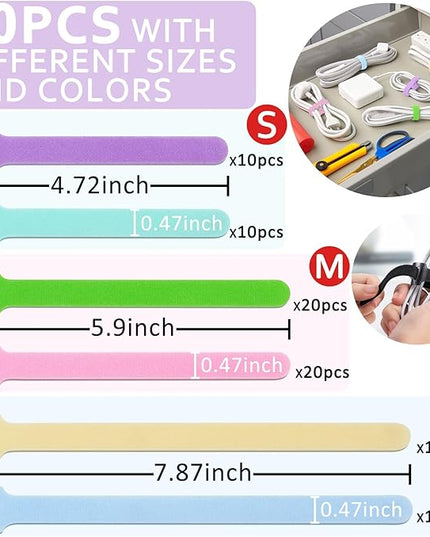 80pcs Cable Ties Reusable Macaron-inspired Color Wire Ties Cable Management Cord Ties Reusable for Electronics Hook and Loop Cable Ties for Computer 4 6 8 Inch with 6 Vibrant Colors
