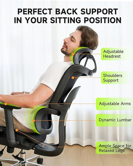 NearHub EC20 Ergonomic Office Chair for Big and Tall 6'5" Tall Max, 400Lbs Computer Desk Heavy-Duty Office Gaming Chair with Adjustable Features, High-Back Design, and Premium Comfort for Office,Home