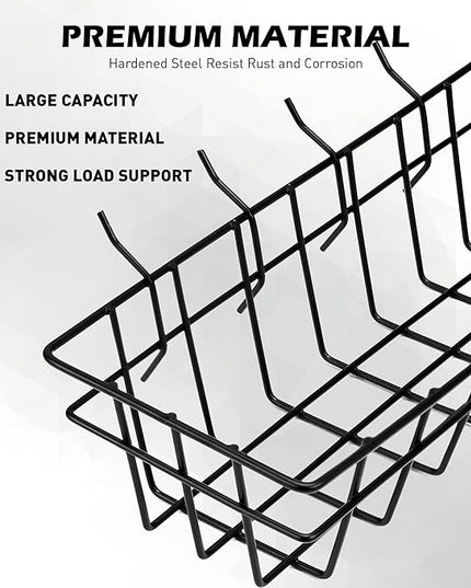 5-Piece Pegboard Baskets Set - Heavy Duty Peg Board Organizer Accessories Bin Set, Premium Black Metal Wire Baskets Tool Shelves, Wall Mount Storage for Garage Workshop Craft Room