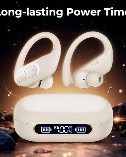 Wireless Earbuds Bluetooth 5.3, 96H Playtime Sports Earphones with Ear Hooks, LED Power Display, Waterproof in-Ear Headphones with Mic for Workout & Running