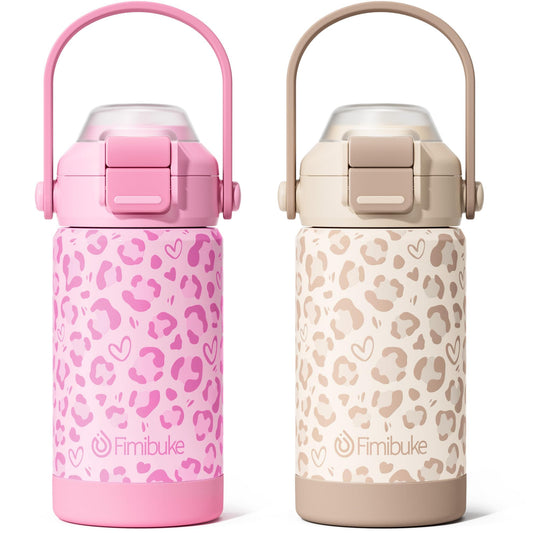 Fimibuke 14oz Kids Insulated Water Bottle with 2-in-1 Straw & Spout Lid