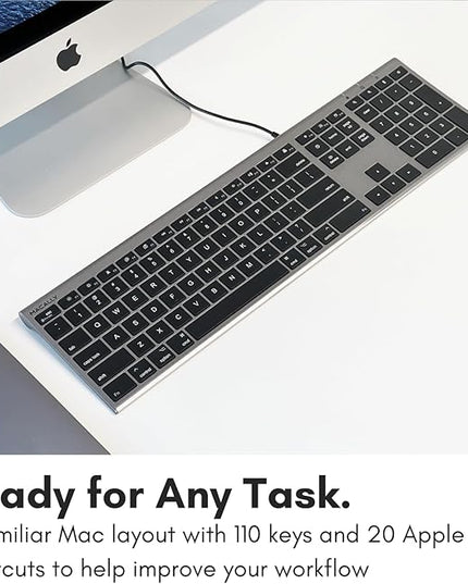Macally Ultra-Slim USB Wired Computer Keyboard - Works Great as Both a Windows or Wired Mac Keyboard - Compatible Full Size Apple Keyboard with Numeric Keypad for Mac mini, iMac, MacBook - Space Gray