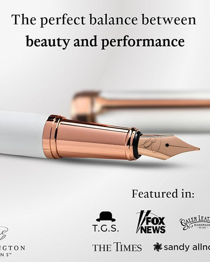 Ellington Pens Luxury Fountain Pen Set - Smooth Fine Nib - Includes 3 Ink Cartridges, Refillable Ink Converter, Gift Box - Fountain Pens For Writing, Calligraphy, Journaling, Sketching (Alpine Rose)
