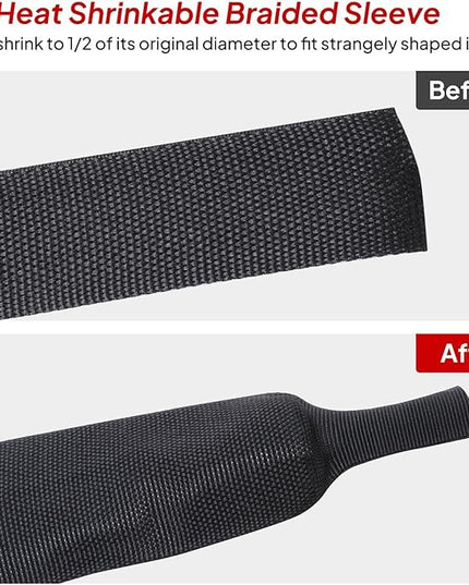 1" - 18 feet Braided Cable Management Sleeve 2 in 1 Heat Shrink Fabric Tube Wrap Organizer Cover Cable/Wire/Harness/Hose Sleeving