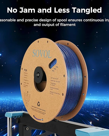 Sovol Silk PLA Filament with Blue Glitter 1kg 1.75mm, Color Changeable 3D Printer Filament 2.2lbs, Chameleon Shiny PLA Material +/-0.03mm, Shimmering 3D Printing Filament, Klein Blue
