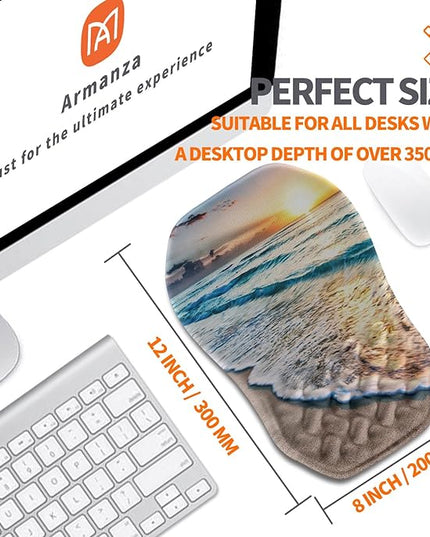 Ergonomic Slope Mouse Pad Wrist Support, Wrist Rest Mousepad for Carpal Tunnel Pain Relief with Massage Bulge and Slow Rebound Memory Foam (12x8 inch, Sunrise Beach)