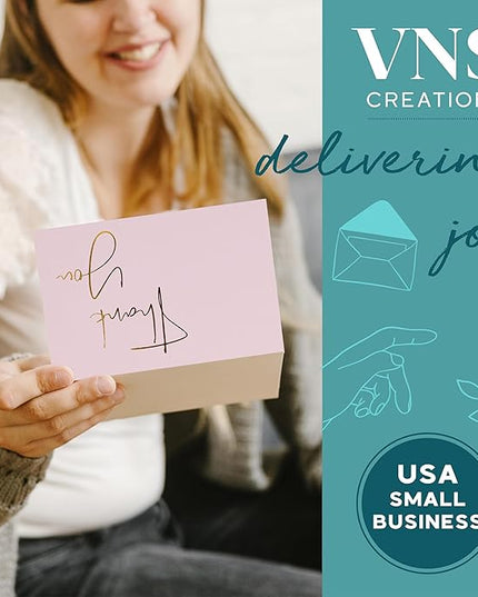 VNS Creations Gold Foil Thank You Cards With Envelopes Bulk Set & Stickers - 100 Pack 4x6 Blank Thank You Notes Box Set - Large Note Card Small Business, Wedding, Baby Shower & Bridal Shower - Lilac
