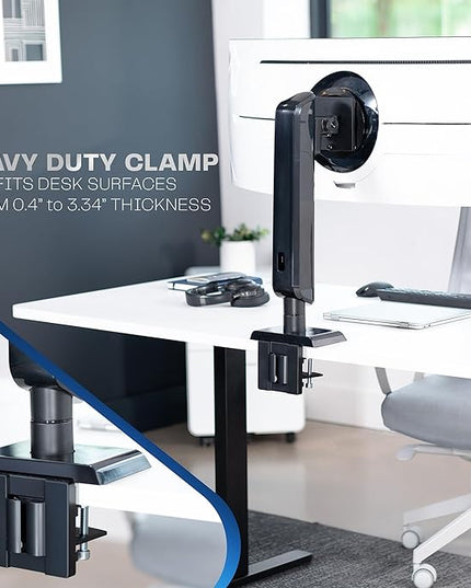 VIVO Heavy Duty Aluminum Ultrawide Monitor Desk Mount for up to 49 inch Screens, Holds 39.6 lbs, Space Efficient Vertical Lift Stand, Black, STAND-149J