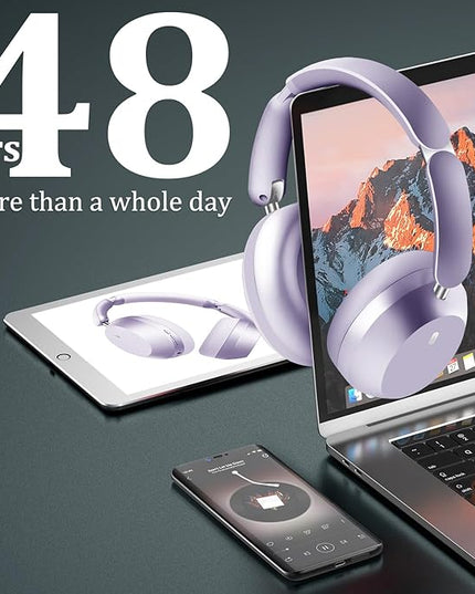 Wentronic Y04 Bluetooth Headphones Active Noise Cancelling Wireless Over Ear Headphones 48 Hours Playtime High Sound Quality Foldable Headphones with Soft Ear Cushion for Travel - Purple