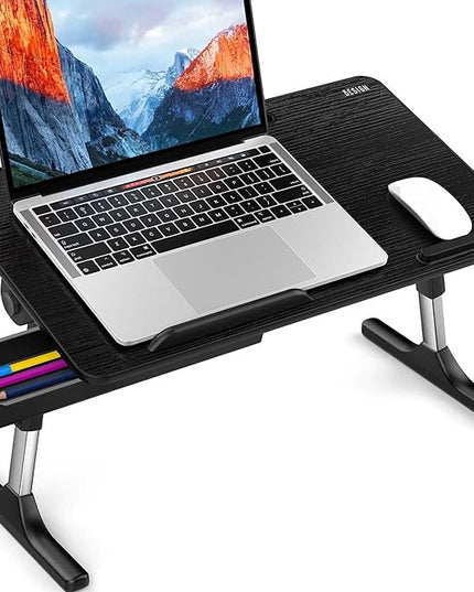 Besign LT05 Adjustable Laptop Table, Lap Desk, Portable Standing Bed Desk, Foldable Sofa Breakfast Tray, Notebook Computer Stand for Reading and Writing, Medium Size, Black