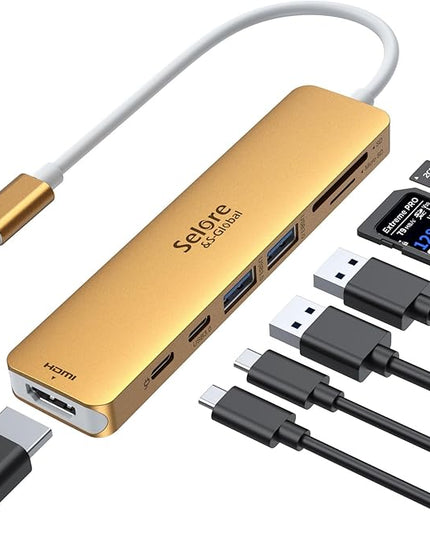USB C Hub HDMI Adapter for MacBook Pro/Air, 7 in 1 USBC Dongle with HDMI, SD/TF Card Reader, USB C Data Port,100W PD, and 2 USB 3.0 Compatible for MacBook Pro/Air, Dell XPS, Lenovo Thinkpad.