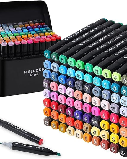 Alcohol Markers, 60 Colors Dual Tip Permanent Art Markers for Drawing,for Adult Coloring, Alcohol, Based Ink Ideal for Book Painting and Card Making