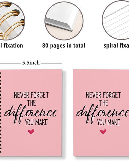 DSHFG Pink Notebook Journal for Women Employees Gifts, Notebooks for Work Office Supplies, Appreciation Gifts Thank You Gift, Spiral Notebook, Never Forget The Difference You Make, 5.5x8.3