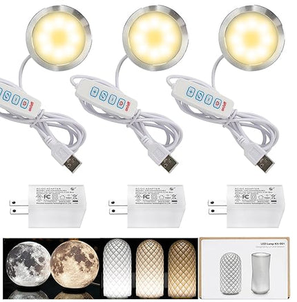 3 Sets LED Lamp Kit 001 Three Colors and UL 5V1A USB Charger for Bambu Lab H2D/X1/P1P/A1 mini Makerworld for anycubic Makeronline 3D Printer Light DIY Hardware Model Spare Parts, 3000K Warm Light
