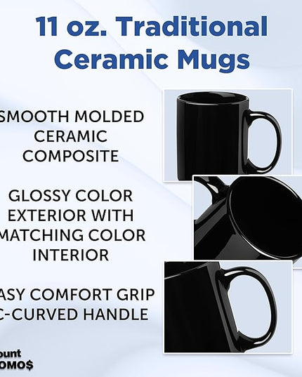 DISCOUNT PROMOS Ceramic Mugs – 11 oz. Set of 10, Personalized Bulk Pack, Perfect for Hot or Iced Drinks, Gaming – Black