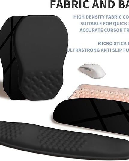 2-in-1 Ergonomic Set, Wave Keyboard Wrist Rest and Massage Slope Mouse Pad Wrist Support, Rebound Memory Foam for Relieve Carpal Tunnel Syndrome and Wrist Pain (Black)