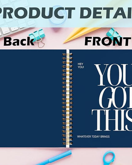 Yhtrg You Got This Inspirational Notebooks Journal, Motivational Spiral Journal Notebook for Women, Dark Blue Motivational Positive Notebooks for Office School Supplies, 5.5x8.3 Inch