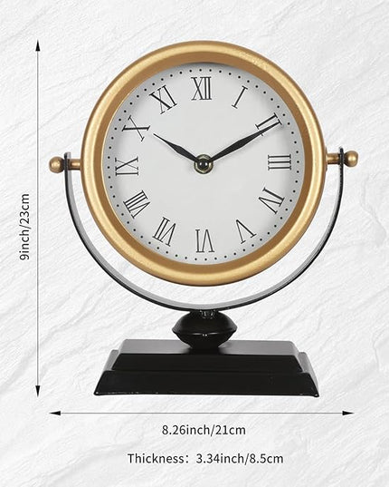 Desk Clock - Classic Vintage Clock and Decorative Shelf Decor,Silent Non-Ticking Clock with Distressed Metal Frame for Office, Living Room or Bedroom