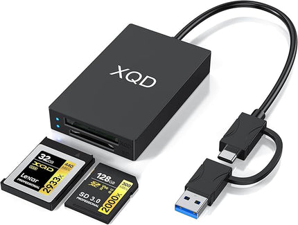 USB 3.0 XQD+SD Card Reader, 2-in-1 USB A and Type C 5Gbps Memory Card Reader with 2 Slots XQD/SD Compatible with Sony G/M Series, Lexar Mark Cards, Sony G Series, for Windows/Mac OS/Linux, Black