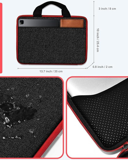 Hseok Laptop Case 13.3-14 inch Briefcase Handbag, Water-Resistant and Shockproof Computer Sleeve Compatible with MacBook Pro 14", Mac Air/Pro 13.3" and 13"-14" Notebooks Chromebooks,Black-red