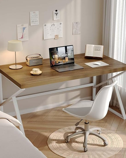 HSH Farmhouse Desk Computer Table, Modern Home Office Desk, Student Desk for Bedroom, Rustic Wood and Metal PC Laptop Desk, Simple Writing Study Gaming Desk Executive Workstation, 55 Inch