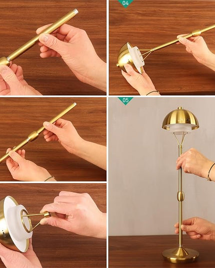 Modern Table Lamp Cordless Portable Desk Lamp, 2700K Stepless Dimming Rechargeable Battery Operated LED Lights for Bedroom, USB-C Charging, Restaurant/Bar/Night Light/Gifts (Antique Brass)