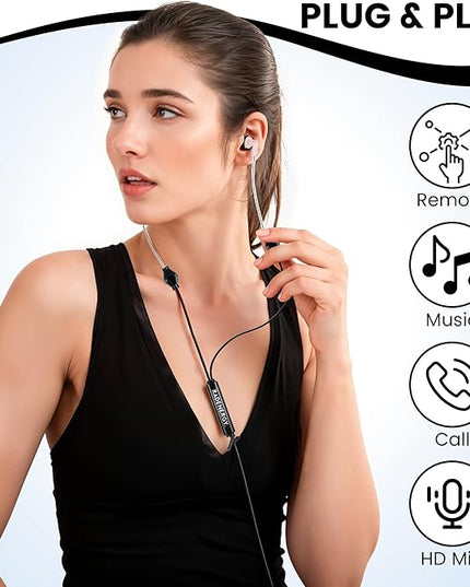 Airtube Headphones, EMF Free Earbuds, Air Tube Headphones with Zipper Bags, 3D Sound, Microphone Volume Control, for Work Meetings, Sleep, Gym, High Audio Quality Devices (3.5mm Jack)