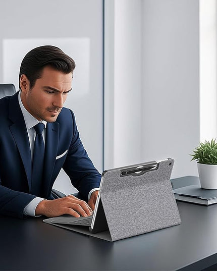 Tablet Case for 2025 New Microsoft Surface Pro 1st Edition 12-inch, PU Leather & Hard Shell Laptop Protective Cover with Multi-Angle Built-in Kickstand & Pen Holder (Grey)