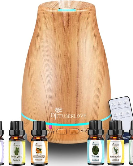 Diffuserlove Essential Oil Diffuser 200ML Aroma Diffuser Mist Humidifiers with 7 Color LED Lights, Auto Shut-Off Function for Bedroom Office Room House