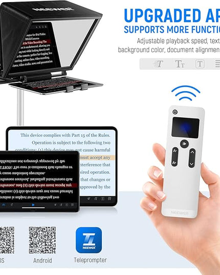 NEEWER Teleprompter X14 with RT-110 Remote & APP Control (Bluetooth Connection via NEEWER Teleprompter App), Portable No Assembly Compatible with iPad Android Tablet, Smartphone, DSLR Camera