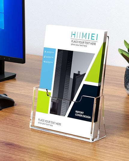 HIIMIEI Brochure Holder 8.5 x 11 inches, Acrylic Flyer Holder with 2 Pack, Plastic Stands for Displaying Magazines, Pamphlets, Literature, Brochures, Booklets, Menu