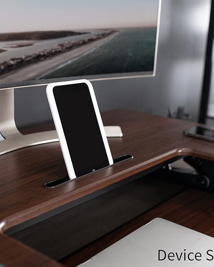 VIVO 42 inch Height Adjustable Stand Up Desk Converter, V Series, Quick Sit to Stand Tabletop Dual Monitor Riser Workstation, Dark Walnut Top, Black Frame, DESK-V000VLD
