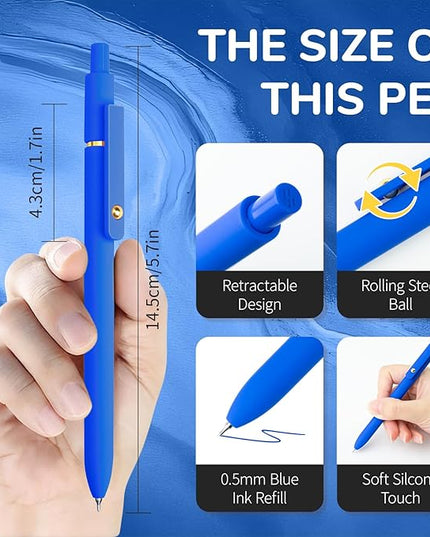 UIXJODO Blue Pens, 6 Pcs Blue Ink Pens Fine Point Smooth Writing Pens, 0.5mm Colored Ink Gel Pens for Journaling Note Taking, School Supplies Gifts for Women (6 Pcs Gold Blue - Blue Ink)