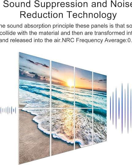 YPY Art Acoustic Panels Self Adhesive: Beach Wall Art Sound Proof Panel Decorative Acoustic Panels Acoustical Treatment for Recording Studio 8 Pack 48x32 Inches