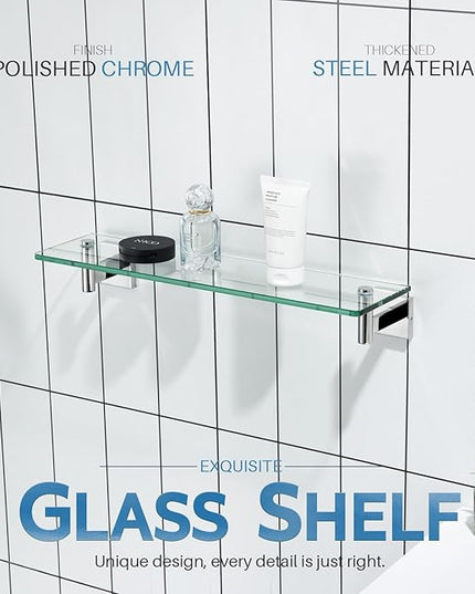 KOKOSIRI Bathroom Shelves Wall Mounted Floating Glass Shelf Polished Stainless Steel 20-Inch Hanging Rack for Storage/Room Decor 2 Pack B1105CH-L20-P2