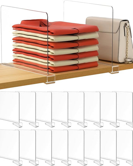 HBlife 12 Inches Tall [Extra Tall Version] Clear Shelf Dividers, 16 Pack Purse Organizer for Closet Perfect for Handbags, Acrylic Bookshelf for Organization