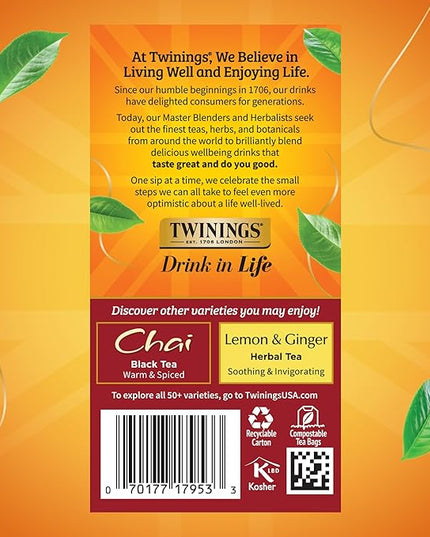 Twinings French Vanilla Chai Black Tea Individually Wrapped Bags, 20 Count (Pack of 2), Warm, Sweet & Spicy, Caffeinated, Enjoy Hot or Iced, 20 Teabags