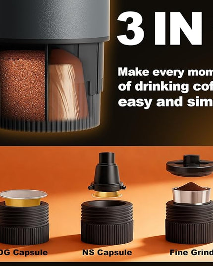 Portable Coffee Maker, 3 in 1 Electric Espresso Machine Set, Rechargeable Self-Heating Brewer with Carrying Bag and Coffee Stand for Office Camping, Hiking