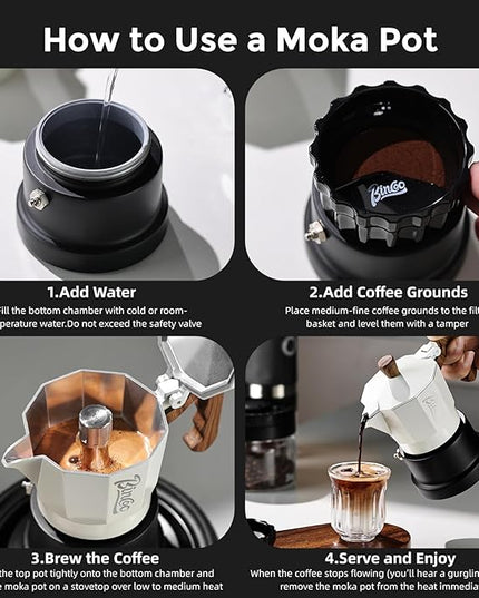 Bincoo Three Valve Espresso Maker Stovetop,Camping Moka Pot 2 Cup/120ML,Stove Top Espresso Italian Coffee Maker,Easy to Use