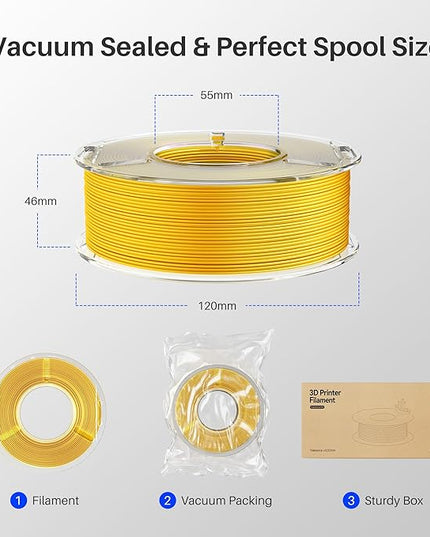 ELEGOO 250g Silk PLA Filament Bundle 1.75mm, 4 Colors 3D Printer Filaments Dimensional Accuracy +/- 0.02mm, 4 Pack 250g Spool, Silk Gold/Silk Silver/Silk Bronze/Galaxy Black