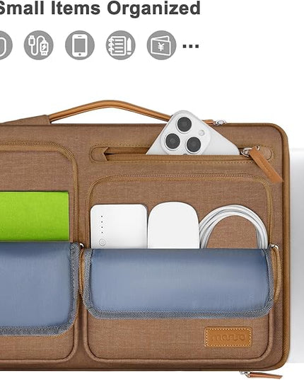 MOSISO 360 Protective Laptop Case 13.3 inch, 13-13.3 inch Laptop Sleeve Compatible with MacBook Air/Pro 13 / Pro 14,HP Dell Acer ASUS,Side Open Carrying Case with 4 Zipper Pockets&Handle, Mocha