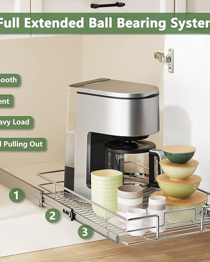 LOVMOR Pull Out Cabinet Organizer 11" W x 18" D, Kitchen Cabinet Pull Out Shelves Slide Out Storage…