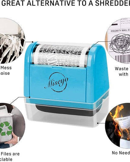 Miseyo Identity Theft Protection Roller Stamp Set - Blue (6 Refill Ink Incleded)