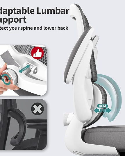TRALT Office Chair - Ergonomic Desk Chair with Adjustable Lumbar Support, Mesh Computer Chair, Executive Chairs for Home Office Comfortable Lumbar Support (White)