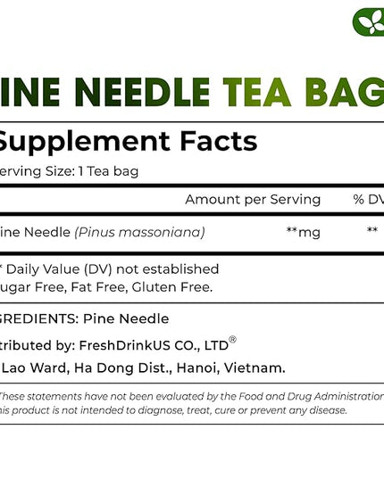 FreshDrinkUS, Pine Needle Tea Bags – 135 Tea Bags, Naturally Caffeine-Free, Refreshing Herbal Tea, Wild-Harvested Pine Leaves, Aromatic and Soothing – Non-GMO & Eco-Friendly Packaging