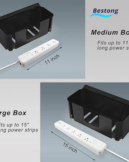 Power Strip Hider Box - Wire Storage Box for Extension Cord, Power Strips, and Surge Protector Wire Management. Cable Management Floor Outlet Hider Box (Large and Medium Sizes, Black)