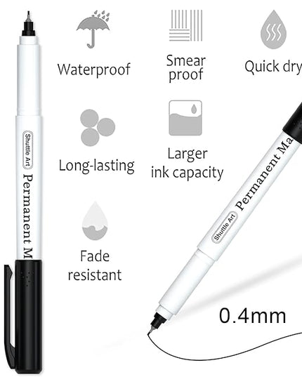 Shuttle Art Permanent Marker, 30 Pack Ultra Fine Point Black Permanent Marker set, Works on Plastic,Wood,Stone,Metal and Glass for Doodling, Marking