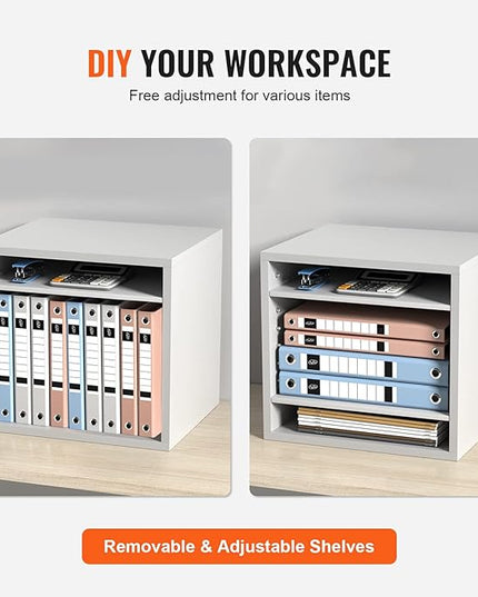 VEVOR Literature Organizers, 5 Compartments Office Mailbox with Adjustable Shelves, Wood Literature Sorter 13.9x12x13 inches for Office, Home, Classroom, Mailrooms Organization, EPA Certified, White